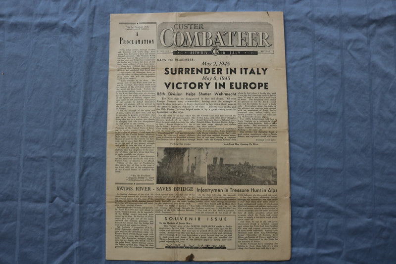 1945 MAY CUSTER COMBATEER MAGAZINE -SURRENDER IN ITALY-VICTORY IN EUROPE- K 3122