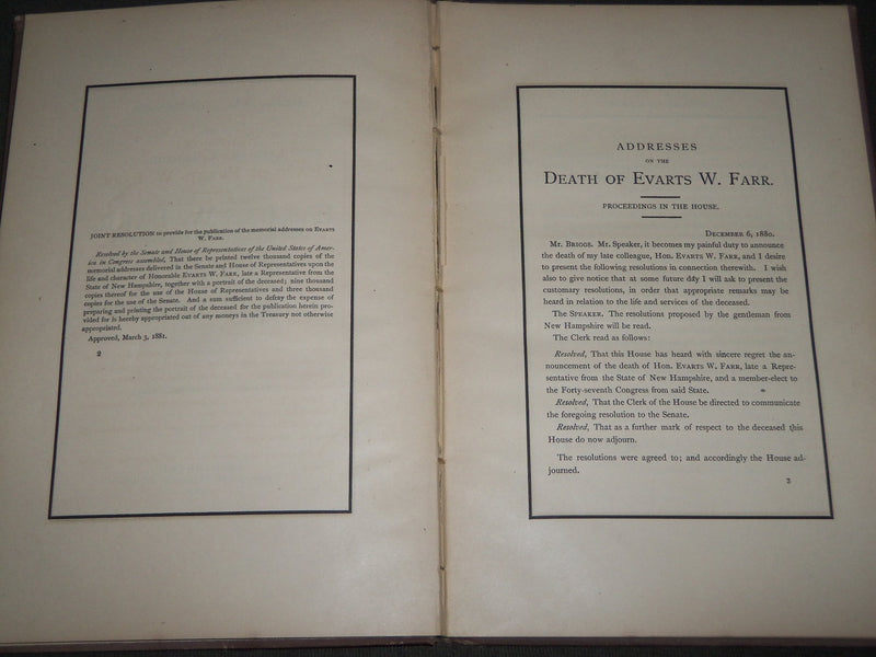 1881 EVARTS W. FARR MEMORIAL ADDRESS LIFE & CHARACTER BOOK - KD 4748