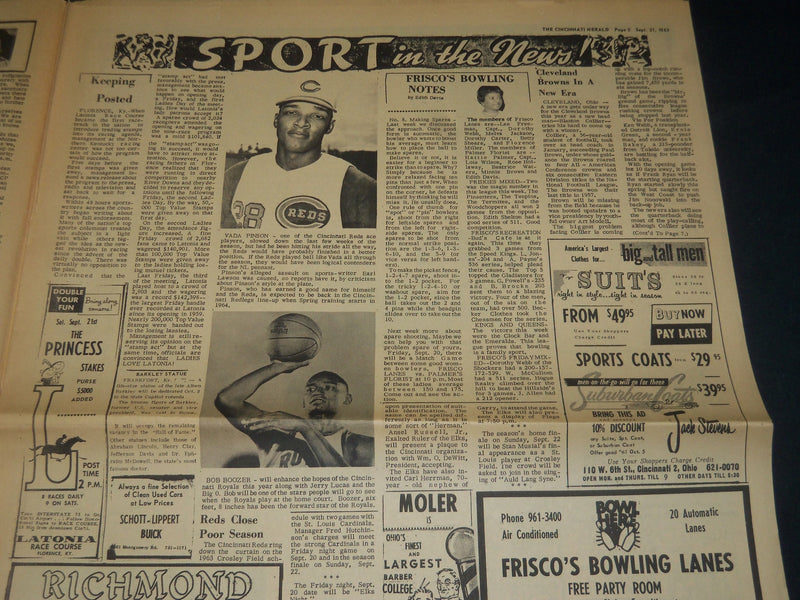 1963 SEPT 20 CINCINNATI HERALD NEWSPAPER - NATION SHOCKED OVER BOMBING - NP 4397