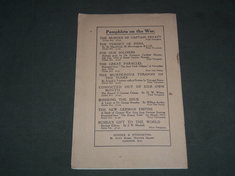 1917 A LASTING PEACE CONVERSATION BETWEEN X & Y BOOK BY G. W. PROTHERO - J 7205