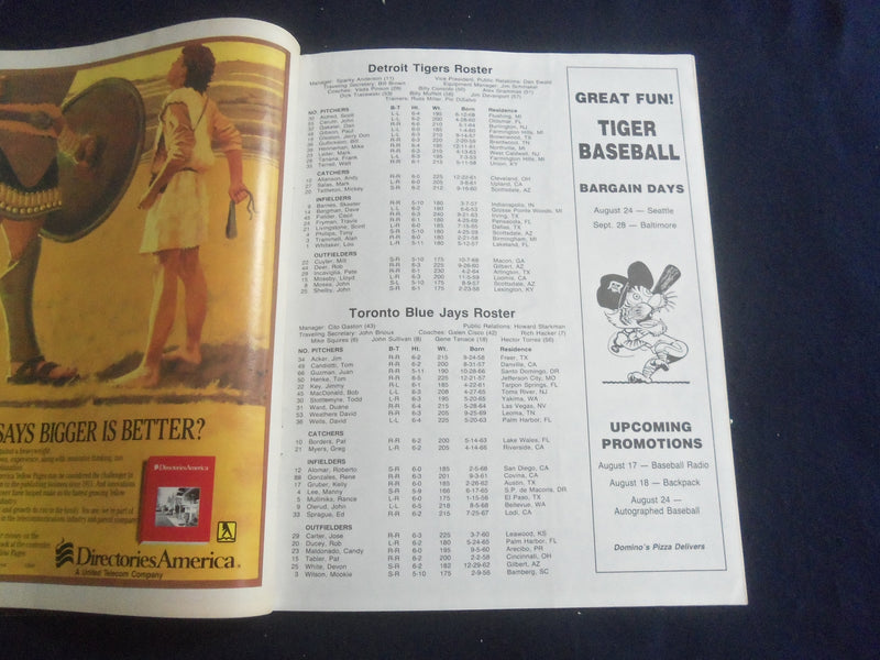 1991 DETROIT TIGERS SCOREBOOK & PROGRAM - SP 6481O