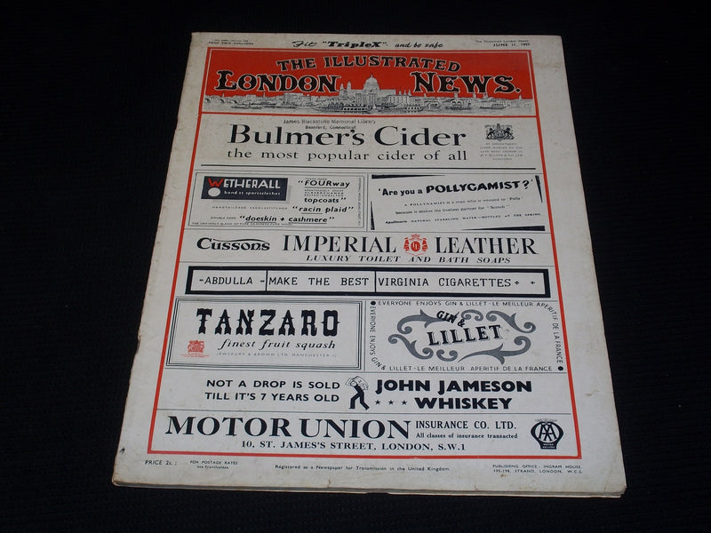 1955 JUNE 11 ILLUSTRATED LONDON NEWS MAGAZINE NICE COVERS & ADS - E 4263