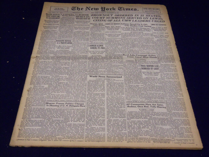 1946 NOVEMBER 23 NEW YORK TIMES - BROWNOUT IN 21 STATES - NT 3167