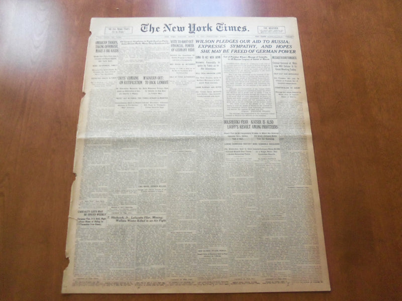 1918 MARCH 12 NEW YORK TIMES - WILSON PLEDGES AID TO RUSSIA - NT 8149