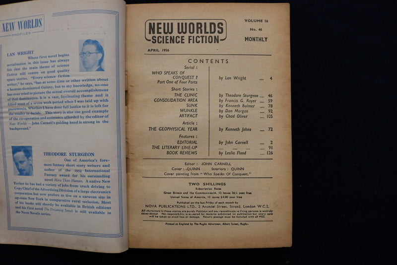 1956 APRIL NEW WORLDS SOFTCOVER DIGEST MAGAZINE - VOLUME 16, NUMBER 46 - K 419