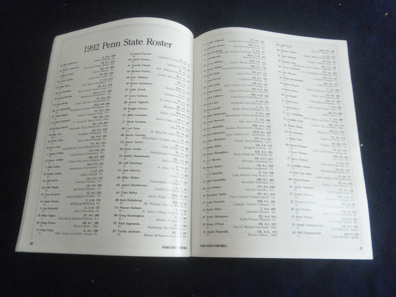1992 OCT 10 FOOTBALL PROGRAM - PENN STATE UNIV VS MIAMI (OHIO) UNIV - SP 1215Q