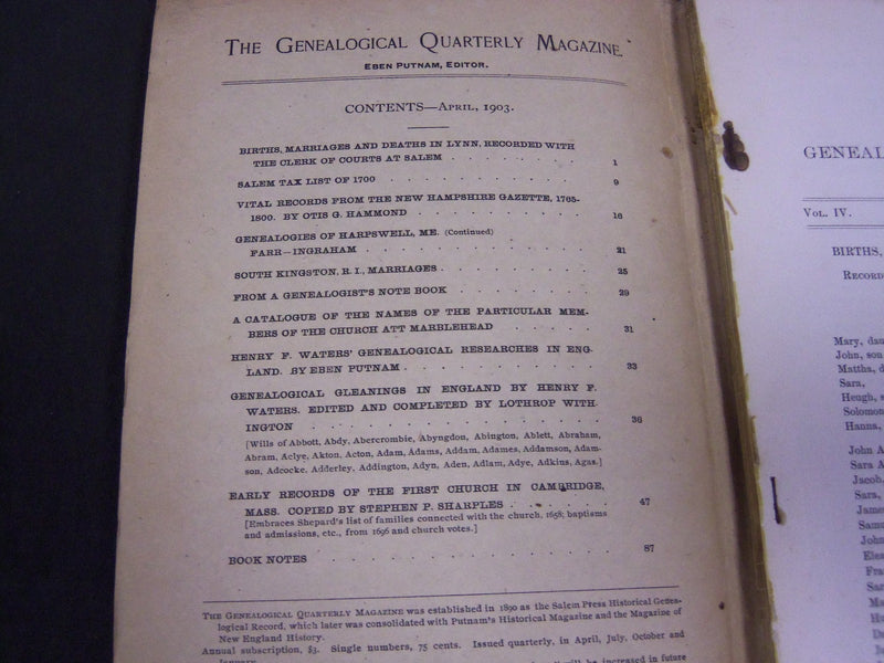 1900-1907 THE GENEALOGICAL QUARTERLY MAGAZINE LOT OF 18 + INDEX - WR 159