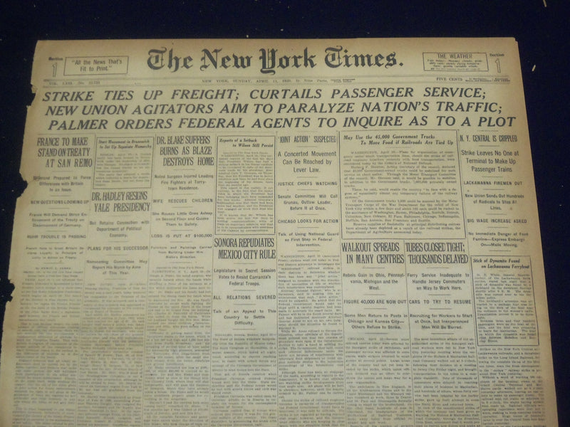 1920 APRIL 11 NEW YORK TIMES - STRIKE TIES UP FREIGHT - NT 8288