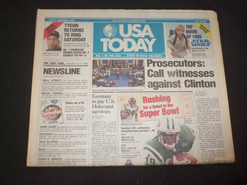 1999 JANUARY 15-17 USA TODAY NEWSPAPER - CALL WITNESSES AGAINST CLINTON- NP 7985