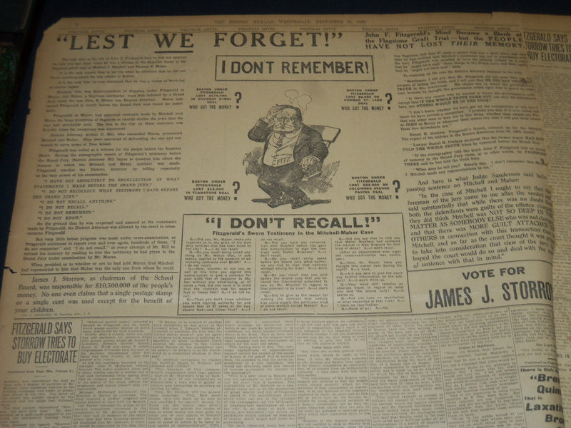 1909 DECEMBER 29 THE BOSTON HERALD - FITZGERALD CHARGES STORROW - BH 319