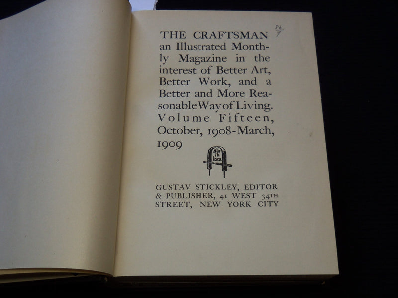 1908 OCTOBER-1909 MARCH THE CRAFTSMAN MAGAZINE BOUND VOLUME - KD 7887
