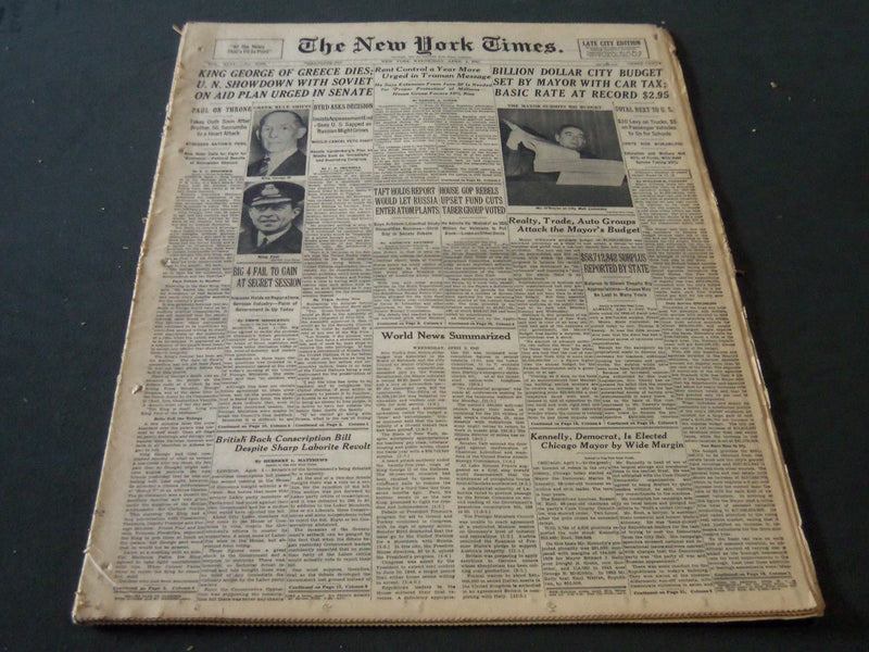 1947 APRIL 2 NEW YORK TIMES - KING GEORGE OF GREECE DIES - NT 5522