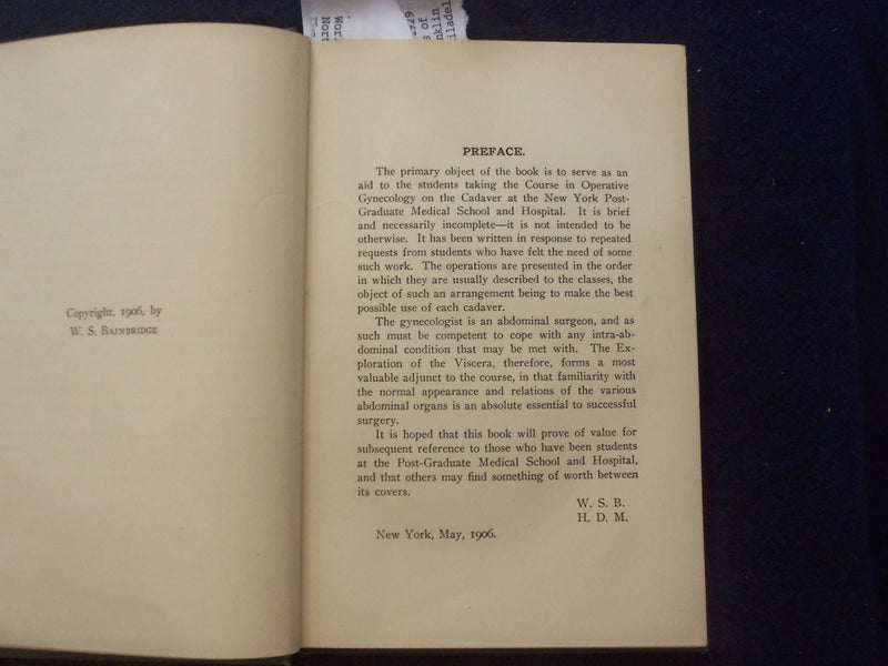 1906 A COMPEND OF OPERATIVE GYNECOLOGY HARDCOVER BOOK-WILLIAM BAINBRIDGE-KD 8487