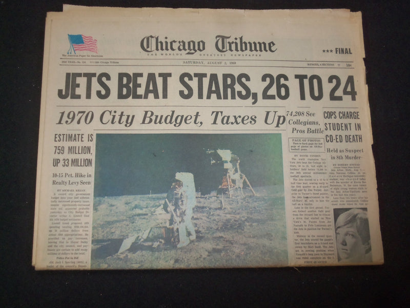 1969 AUG 2 CHICAGO TRIBUNE NEWSPAPER - JETS BEAT STARS, 26 TO 24 - NP 8054