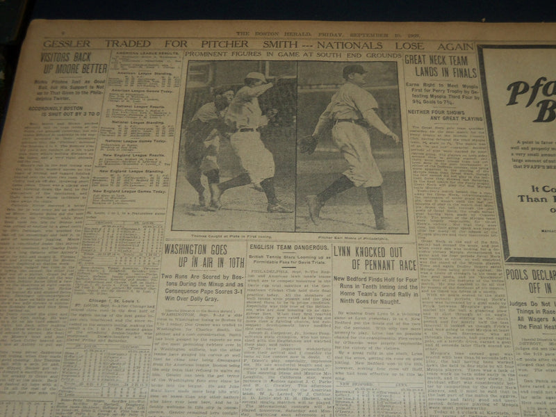 1909 SEPT 10 THE BOSTON HERALD - HARRIMAN DIES AFTER GAME FIGHT FOR LIFE- BH 201