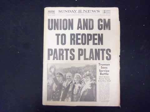 1945 DECEMBER 2 NEW YORK SUNDAY NEWS-UNION AND GM TO REOPEN PARTS PLANTS-NP 2193
