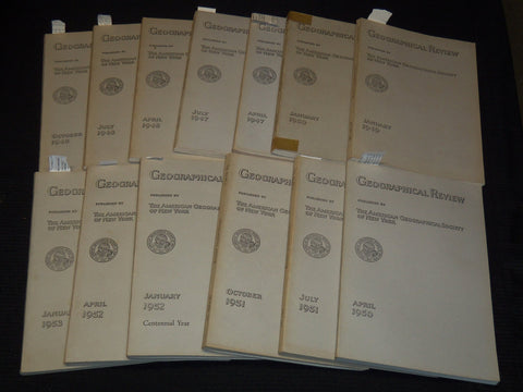 1947-1953 GEOGRAPHICAL REVIEW MAGAZINE LOT OF 13 - GREAT FOLD-OUT MAPS - WR 55P
