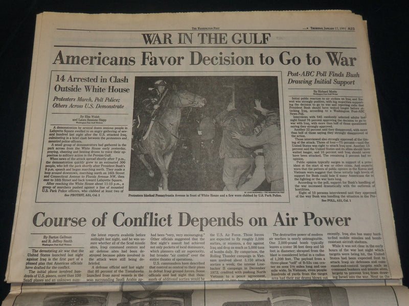 1991 JAN 17 WASHINGTON POST NEWSPAPER - U. S. LAUNCHES MASSIVE AIR WAR- NP 4916