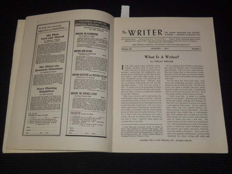 1947 JANUARY THE WRITER MAGAZINE - NOLAN MILLER - GLADYS TABER - K 1039