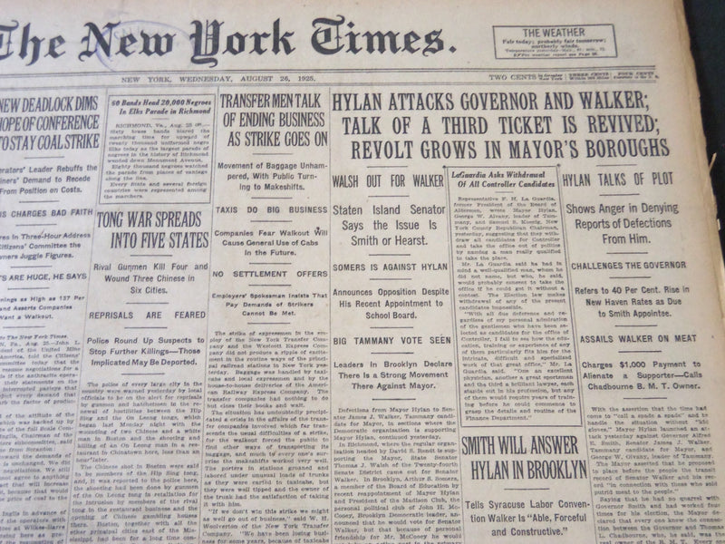 1925 AUGUST 26 NEW YORK TIMES - HYLAN ATTACKS SMITH AND WALKER - NT 5422