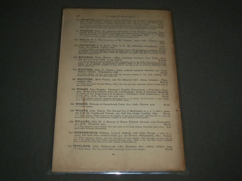 1930'S GOODSPEED'S CATALOGUE NO. 199 - RARE BOOKS - BOSTON MA - J 2640