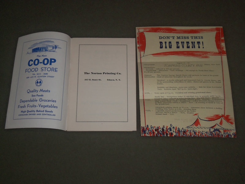 1952 AUGUST TOMPKINS COUNTY FAIR PROGRAM - ITHACA NEW YORK - J 2627