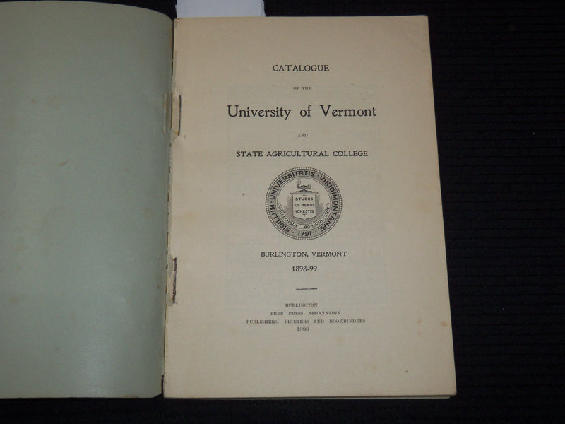 1898-1899 UNIVERSITY OF VERMONT STATE AGRICULTURAL COLLEGE CATALOGUE - K 3110