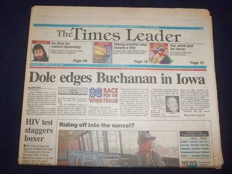 1996 FEB 13 WILKES-BARRE TIMES LEADER - DOLE EDGES BUCHANAN IN IOWA - NP 8145