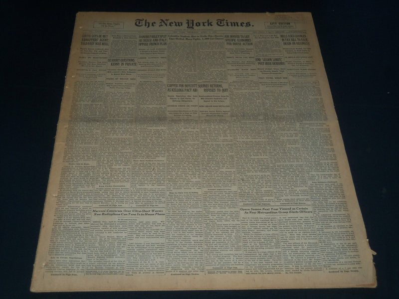 1932 APRIL 7 NEW YORK TIMES NEWSPAPER - CURTIS TOLD BABY WAS WELL - NT 7450