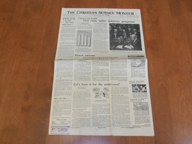 1968 JAN 19 THE CHRISTIAN SCIENCE MONITOR-VIET COSTS TAILOR LBJ PROGRAMS-NP 4629