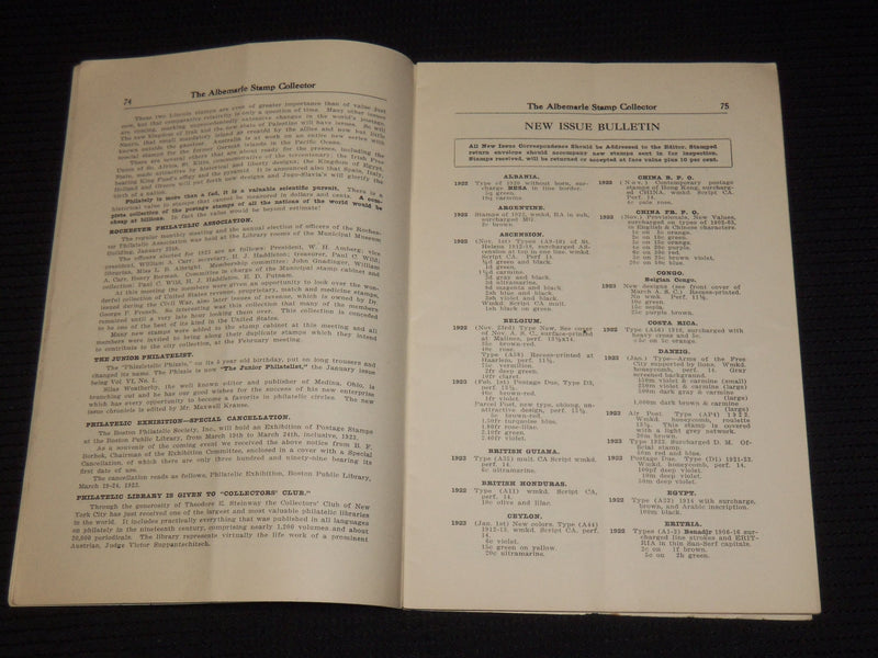1922-1923 THE ALBERMARLE STAMP COLLECTOR MAGAZINE LOT OF 7 ISSUES - O 1134M