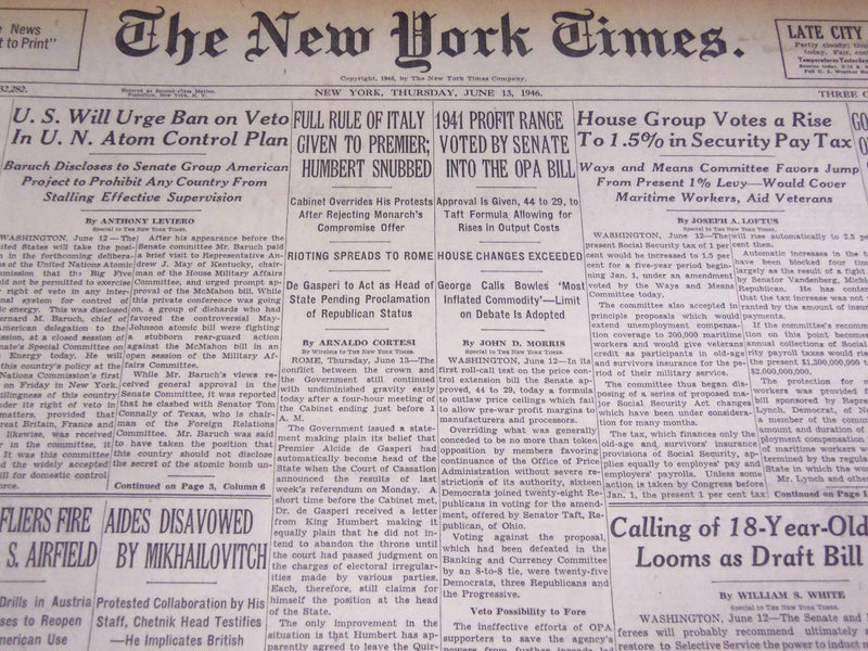 1946 JUNE 13 NEW YORK TIMES - RULE OF ITALY GIVEN TO PREMIER - NT 2698