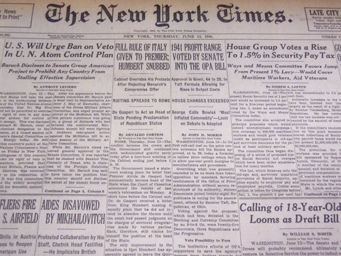1946 JUNE 13 NEW YORK TIMES - RULE OF ITALY GIVEN TO PREMIER - NT 2698