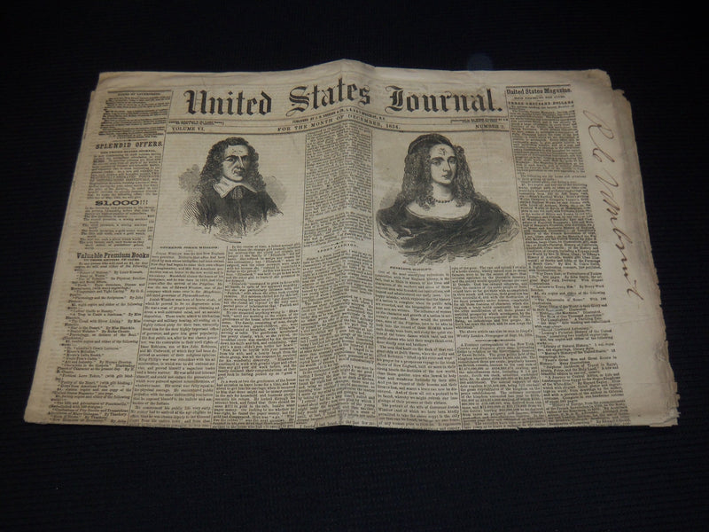 1854 DECEMBER UNITED STATES JOURNAL NEWSPAPER - JOSIAH WINSLOW - NP 3878L
