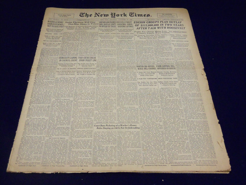 1937 NOV 25 NEW YORK TIMES - EDISON GROUPS PLAN OUTLAY OF $112 MILLION - NT 1285
