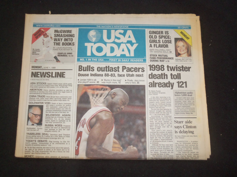 1998 JUNE 1 USA TODAY NEWSPAPER - 1998 TWISTER DEATH TOOL ALREADY 121 - NP 7926
