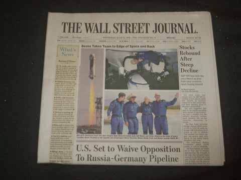 2021 JULY 21 THE WALL STREET JOURNAL-JEFF BEZOS ROCKET TO EDGE OF SPACE AND BACK