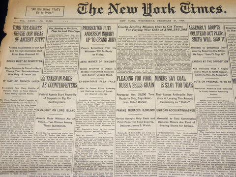 1923 FEBRUARY 21 NEW YORK TIMES - TOMB TREASURES REVISE IDEAS OF EGYPT - NT 7995