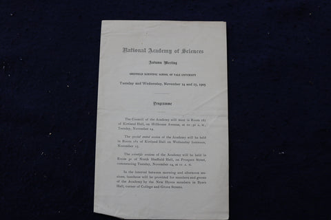 1905 NATIOINAL ACADEMY OF SCIENCES AUTUMN MEETING BOOKLET - YALE UNIV. - K 1388