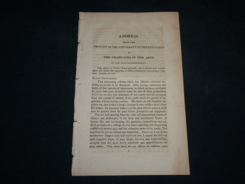 1800'S ADDRESS FROM THE PROVOST OF UNIVERSITY OF PENNSYLVANIA - J 6760