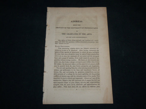 1800'S ADDRESS FROM THE PROVOST OF UNIVERSITY OF PENNSYLVANIA - J 6760