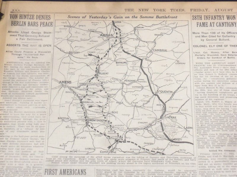 1918 AUGUST 16 NEW YORK TIMES - BRITISH TAKE TWO TOWNS ABOVE ROYE - NT 9209