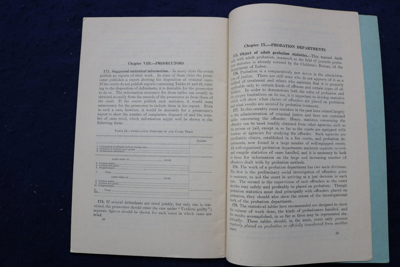 1927 INSTRUCTIONS FOR COMPILING CRIMINAL STATISTICS SOFTCOVER BOOK - K 915