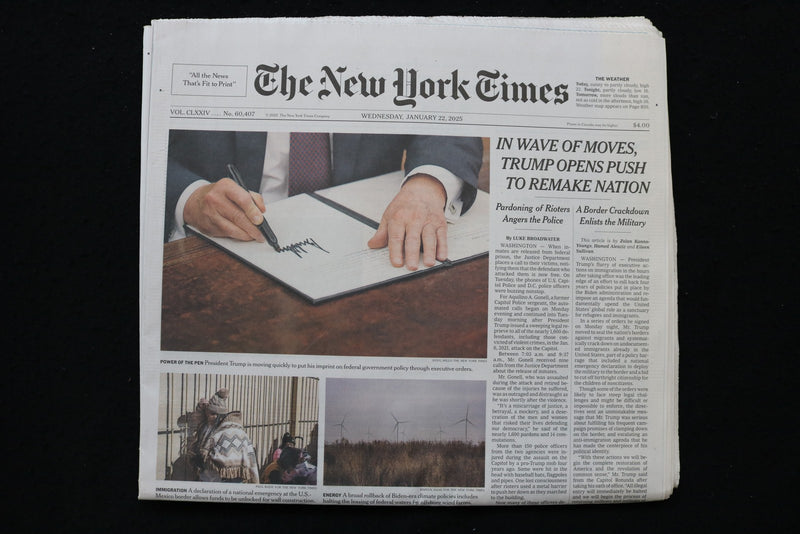 2025 JAN 22 NEW YORK TIMES - IN WAVE OF MOVES, TRUMP OPENS PUSH TO REMAKE NATION