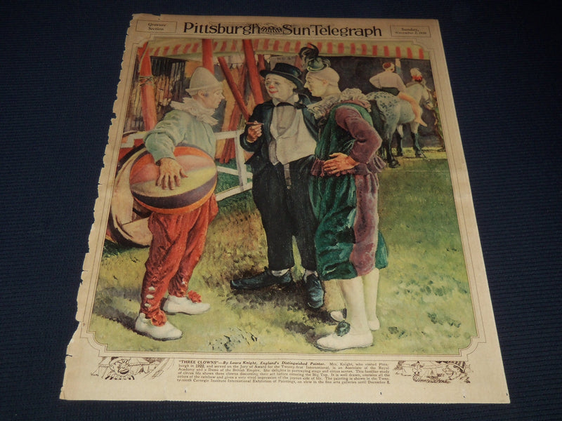 1930 NOV 2 PITTSBURGH SUN TELEGRAPH GRAVURE - THREE CLOWNS - KNIGHT - NT 9586