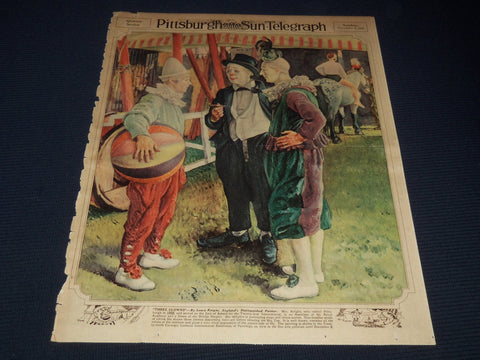 1930 NOV 2 PITTSBURGH SUN TELEGRAPH GRAVURE - THREE CLOWNS - KNIGHT - NT 9586