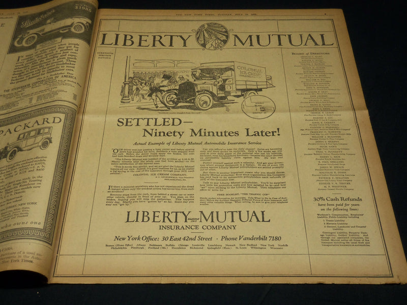1921 JULY 19 NEW YORK TIMES NEWSPAPER - LINDEN NEW JERSEY OIL FIRE - NT 8715