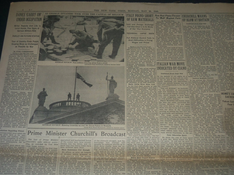 1940 MAY 20 NEW YORK TIMES - FIERCE BATTLE OF TANKS RAGES ST. QUENTIN - NP 3611
