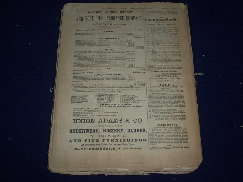 1875 JAN 2- MAR 27 APPLETONS' JOURNAL MAGAZINE BOUND VOL. - 13 ISSUES - KD 2302