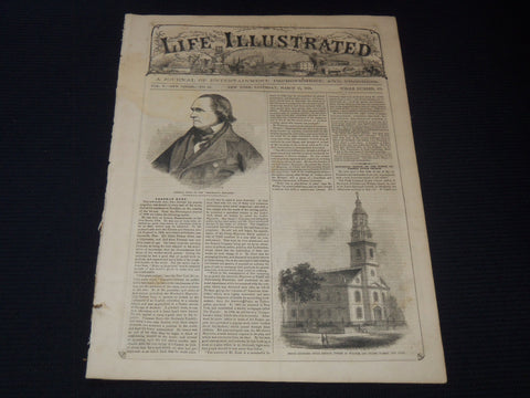 1858 MARCH 13 LIFE ILLUSTRATED NEWSPAPER - PEABODY'S PROLIFIC CORN - NP 5895